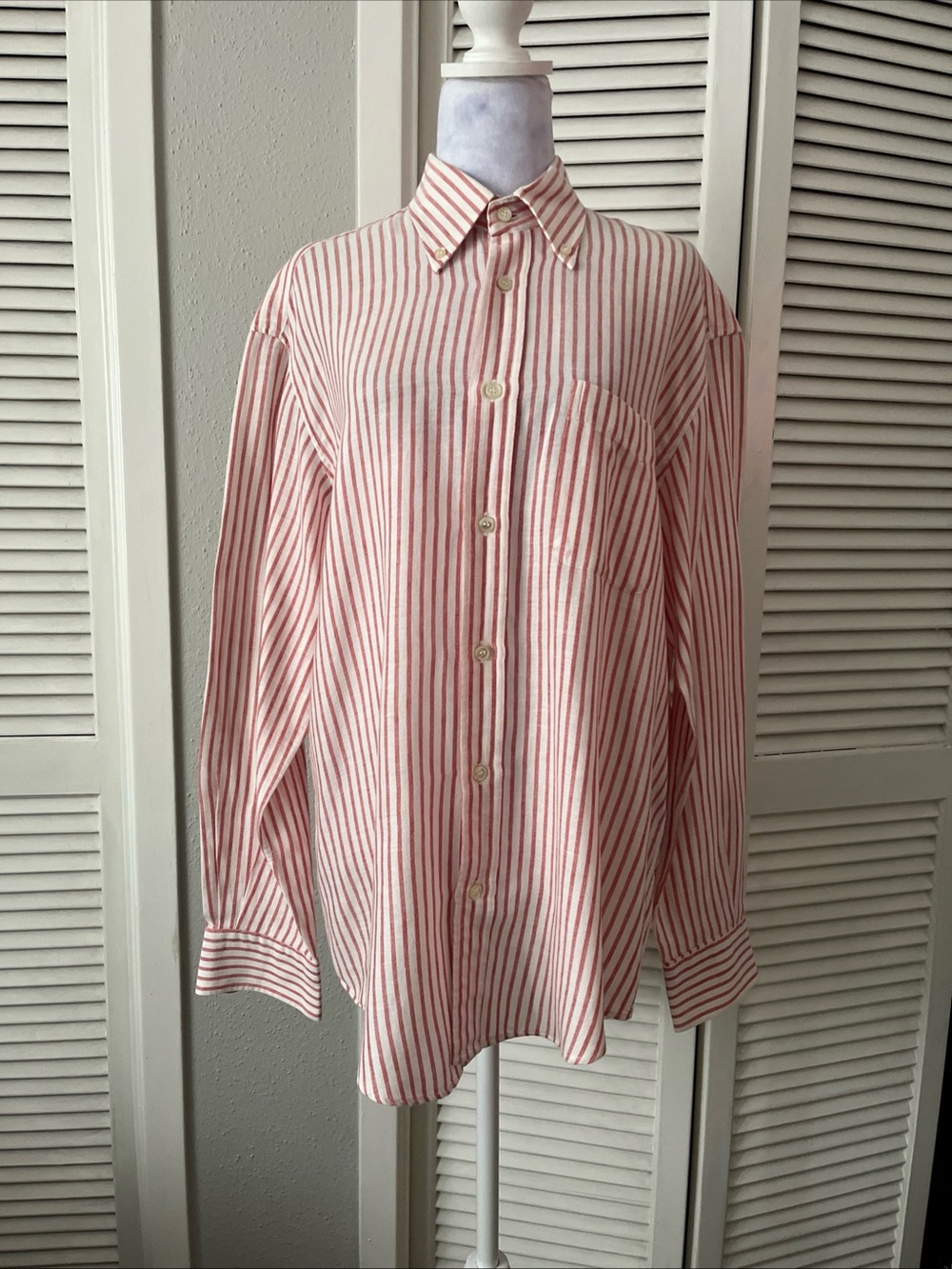 Ermenegildo Zegna Pink and White Striped Button-Down Shirt Sz L